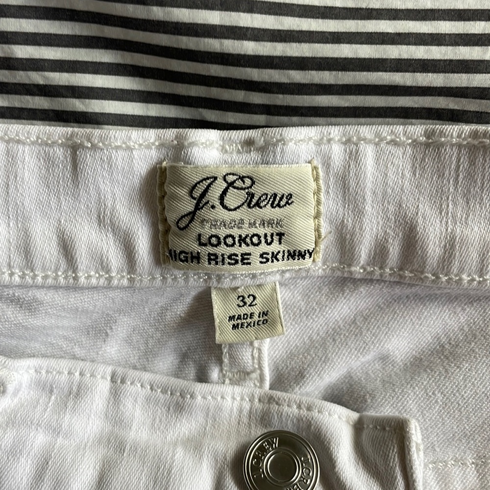 J Crew high rise skinny lookout white jeans size 32